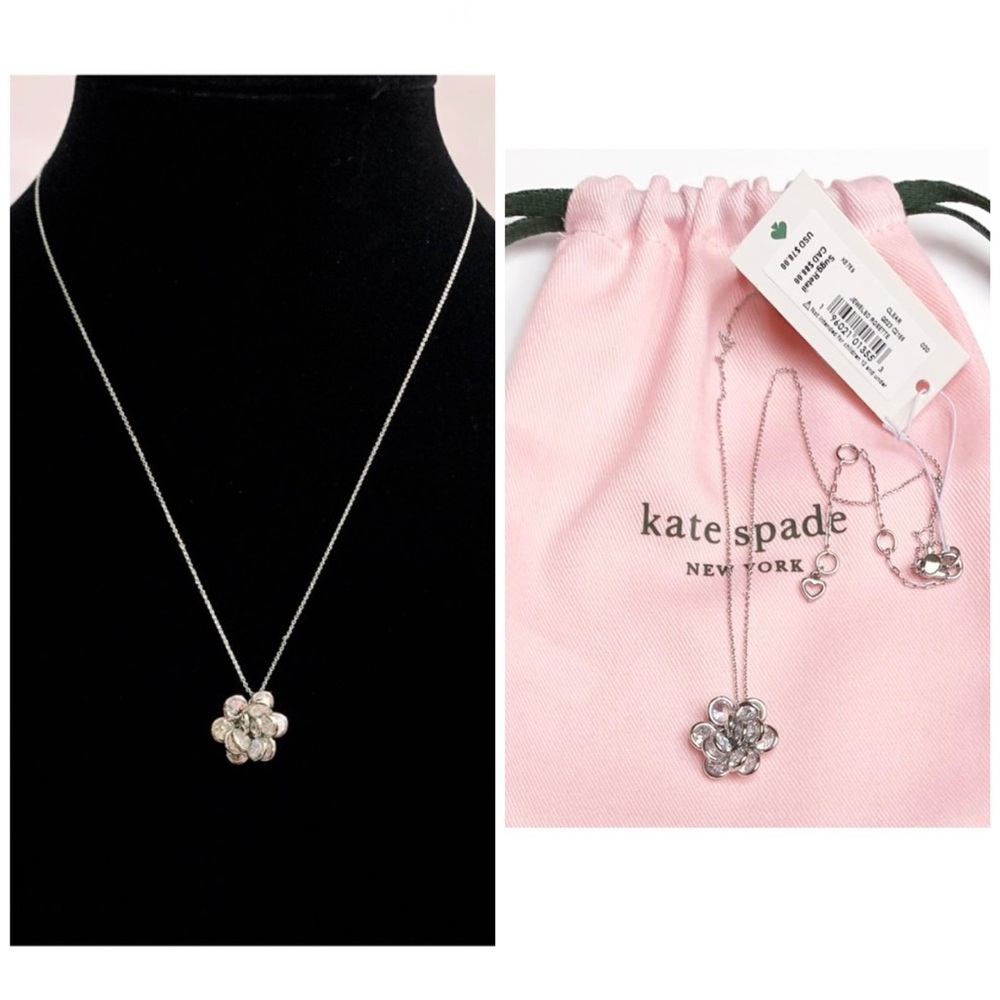 NWT Kate Spade♠️JEWELED ROSETTE Silver Plated Brass CZ Crystals Pendant Necklace